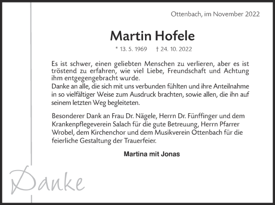 Traueranzeige von Martin Hofele von NWZ Neue Württembergische Zeitung