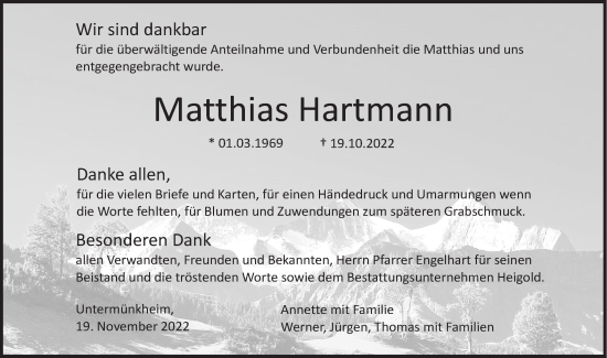 Traueranzeige von Matthias Hartmann von Haller Tagblatt