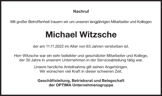 Traueranzeige von Michael Witzsche von Haller Tagblatt