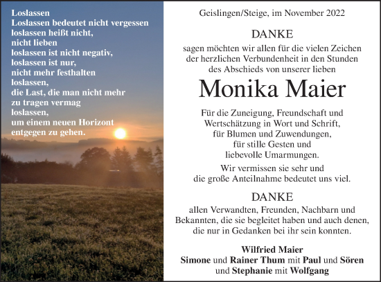 Traueranzeige von Monika Maier von Geislinger Zeitung