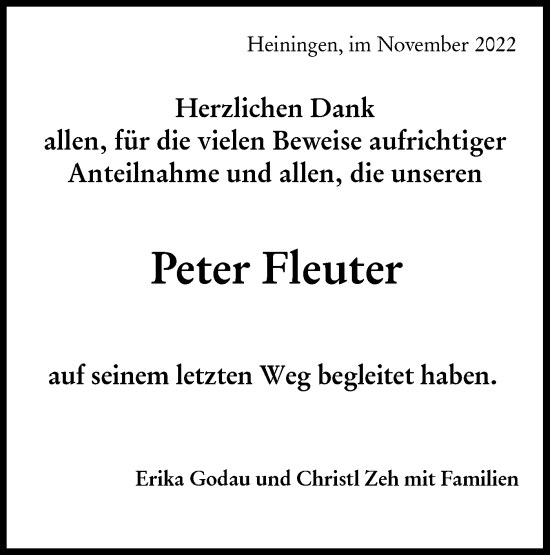 Traueranzeige von Peter Fleuter von NWZ Neue Württembergische Zeitung