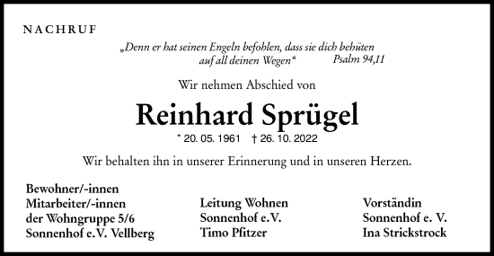 Traueranzeige von Reinhard Sprügel von Haller Tagblatt