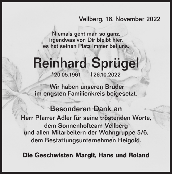 Traueranzeige von Reinhard Sprügel von Haller Tagblatt