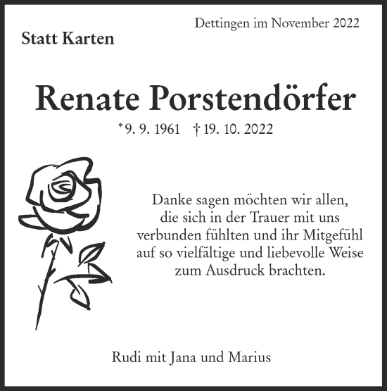 Traueranzeige von Renate Porstendörfer von Metzinger-Uracher Volksblatt