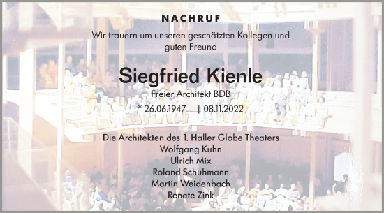 Traueranzeige von Siegfried Kienle von Haller Tagblatt