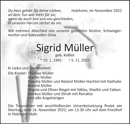 Traueranzeige von Sigrid Müller von NWZ Neue Württembergische Zeitung