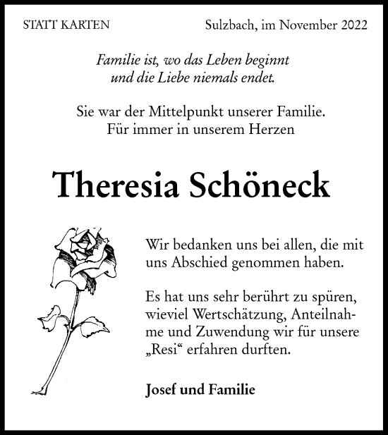 Traueranzeige von Theresia Schöneck von Rundschau Gaildorf