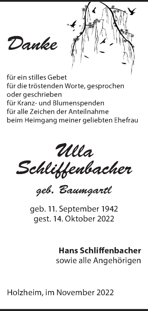 Traueranzeige von Ulla Schliffenbacher von NWZ Neue Württembergische Zeitung