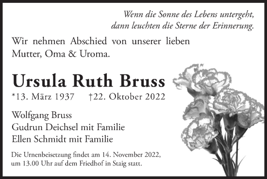 Traueranzeige von Ursula Ruth Bruss von SÜDWEST PRESSE Ausgabe Ulm/Neu-Ulm