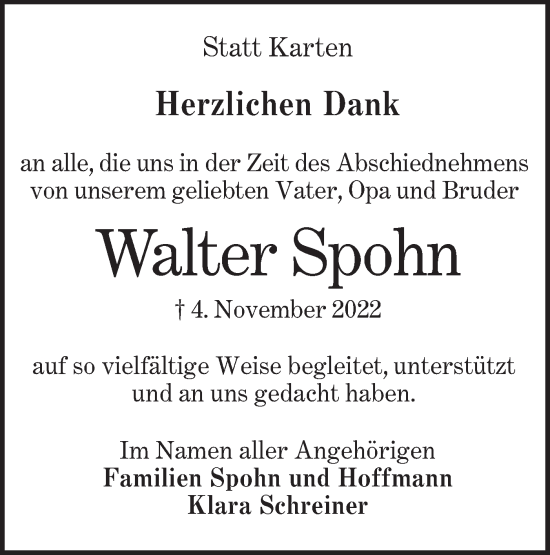 Traueranzeige von Walter Spohn von Alb-Bote/Metzinger-Uracher Volksblatt