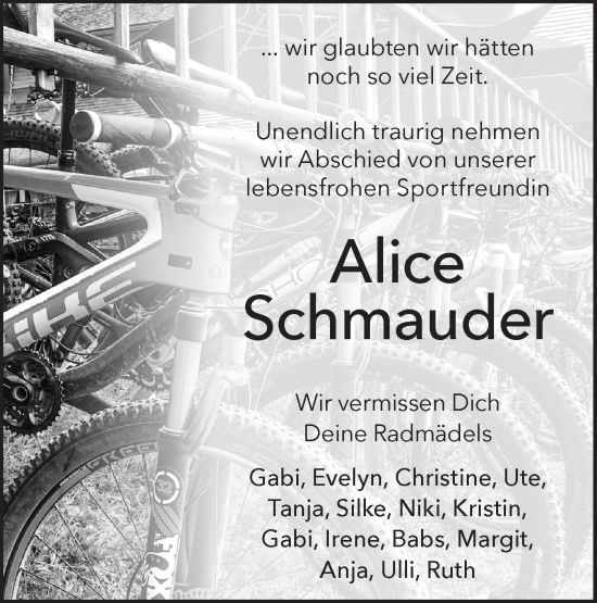 Traueranzeige von Alice Schmauder von Metzinger-Uracher Volksblatt