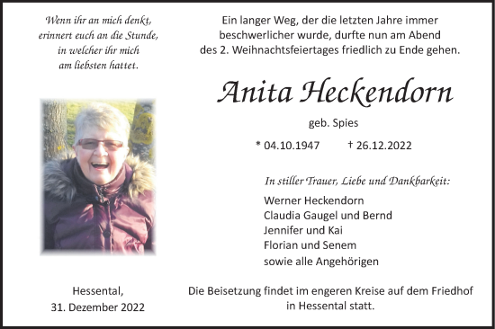 Traueranzeige von Anita Heckendorf von Haller Tagblatt