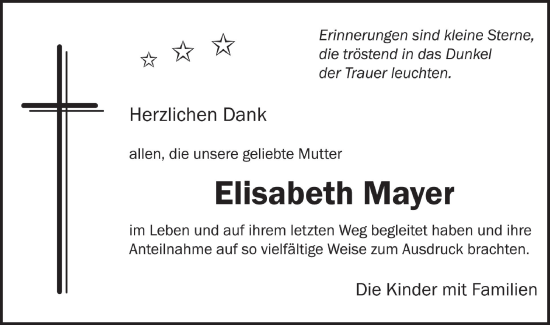 Traueranzeige von Elisabeth Mayer von Ehinger Tagblatt