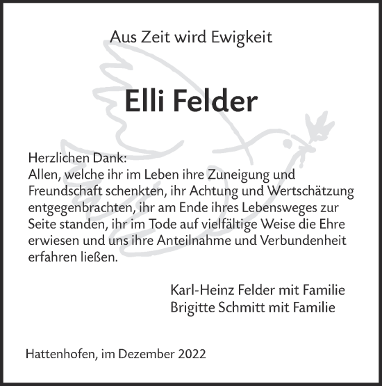 Traueranzeige von Elli Felder von NWZ Neue Württembergische Zeitung