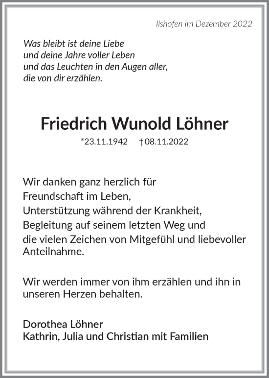 Traueranzeige von Friedrich Wunold Löhner von Haller Tagblatt