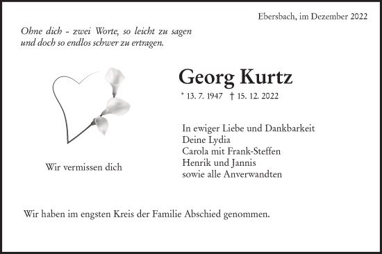 Traueranzeige von Georg Kurtz von NWZ Neue Württembergische Zeitung