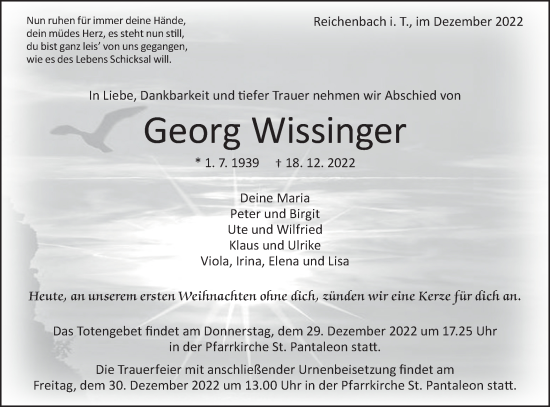 Traueranzeige von Georg Wissinger von Geislinger Zeitung