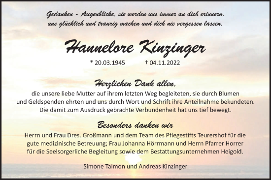 Traueranzeige von Hannelore Kinzinger von Haller Tagblatt