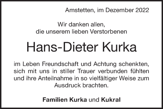 Traueranzeige von Hans-Dieter Kurka von Geislinger Zeitung