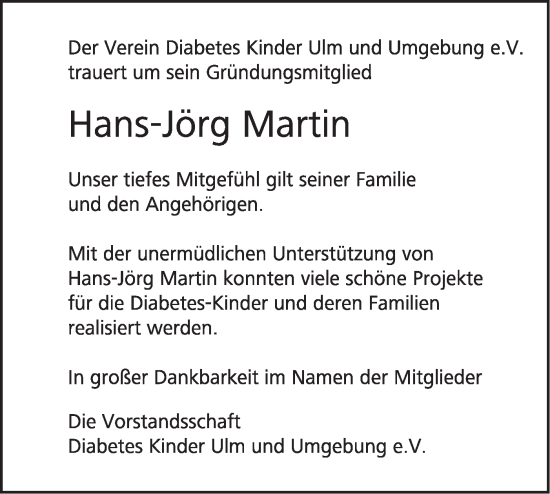 Traueranzeige von Hans-Jörg Martin von SÜDWEST PRESSE Ausgabe Ulm/Neu-Ulm