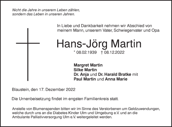 Traueranzeige von Hans-Jörg Martin von SÜDWEST PRESSE Ausgabe Ulm/Neu-Ulm