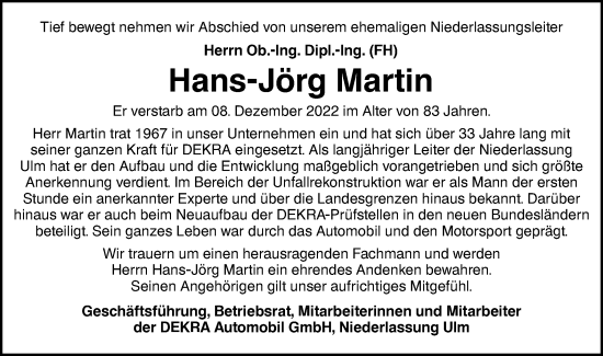 Traueranzeige von Hans-Jörg Martin von SÜDWEST PRESSE Ausgabe Ulm/Neu-Ulm