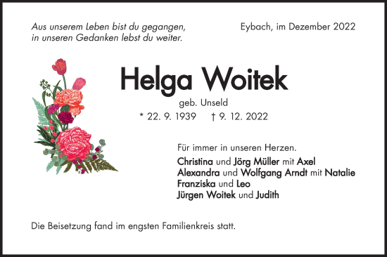 Traueranzeige von Helga Woitek von Geislinger Zeitung