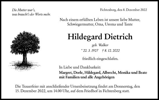 Traueranzeige von Hildegard Dietrich von Rundschau Gaildorf