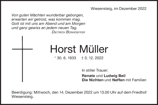 Traueranzeige von Horst Müller von Geislinger Zeitung