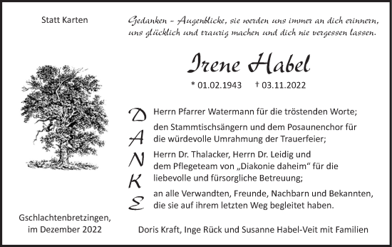 Traueranzeige von Irene Habel von Haller Tagblatt