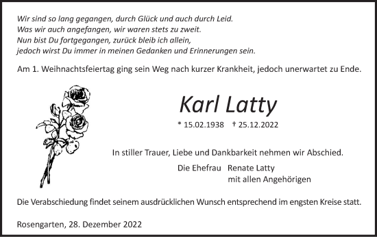 Traueranzeige von Karl Latty von Haller Tagblatt