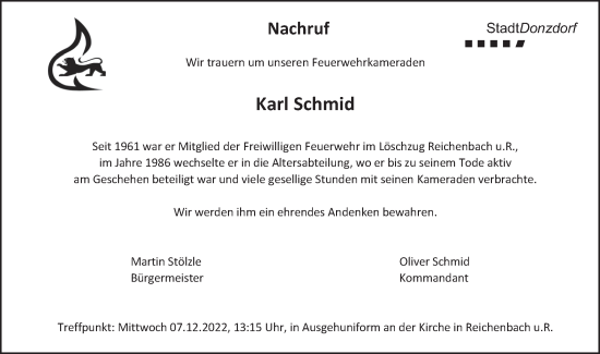 Traueranzeige von Karl Schmid von NWZ Neue Württembergische Zeitung