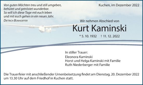 Traueranzeige von Kurt Kaminski von Geislinger Zeitung