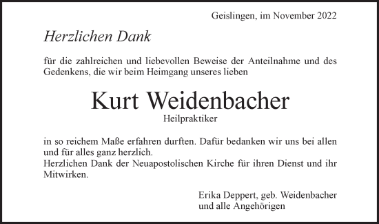 Traueranzeige von Kurt Weidenbacher von Geislinger Zeitung