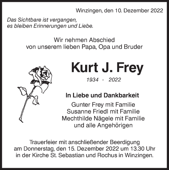 Traueranzeige von Kurt J. Frey von NWZ Neue Württembergische Zeitung