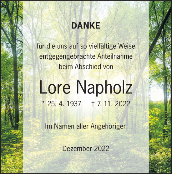 Traueranzeige von Lore Napholz von Geislinger Zeitung