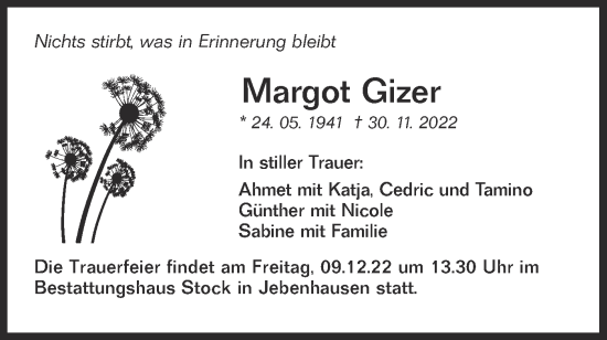 Traueranzeige von Margot Gizer von NWZ Neue Württembergische Zeitung