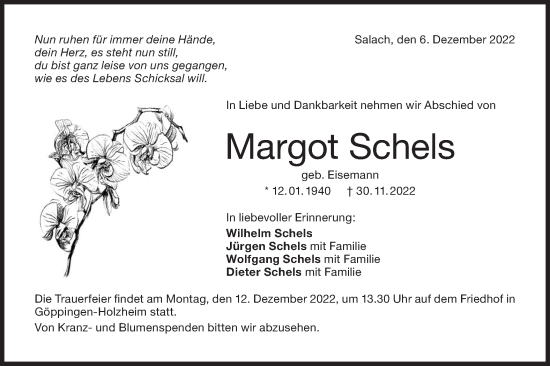 Traueranzeige von Margot Schels von NWZ Neue Württembergische Zeitung