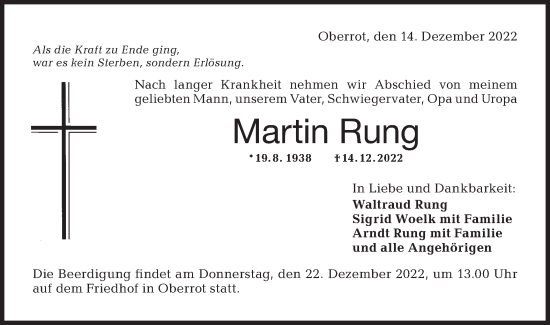 Traueranzeige von Martin Rung von Rundschau Gaildorf