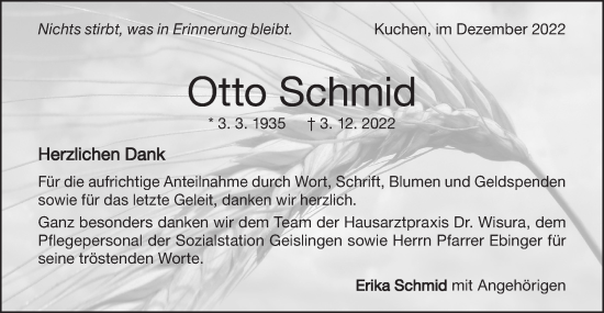 Traueranzeige von Otto Schmid von Geislinger Zeitung