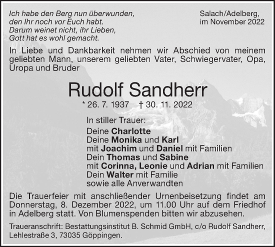 Traueranzeige von Rudolf Sandherr von NWZ Neue Württembergische Zeitung