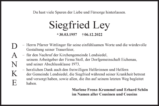 Traueranzeige von Siegfried Ley von Hohenloher Tagblatt