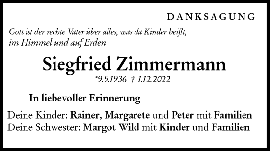 Traueranzeige von Siegfried Zimmermann von NWZ Neue Württembergische Zeitung