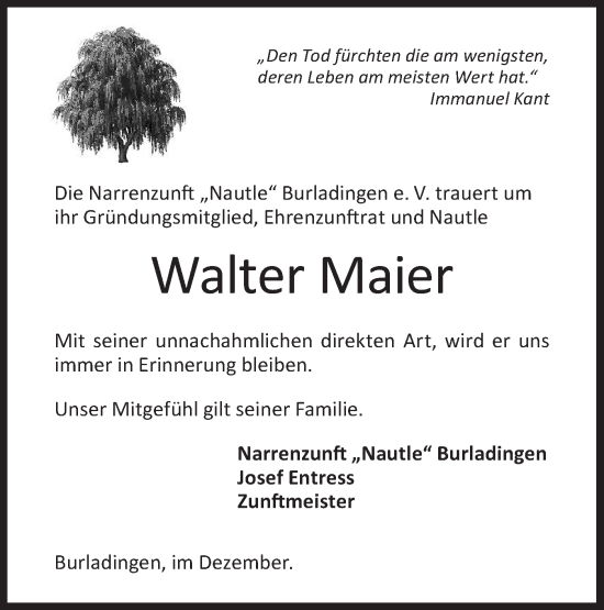 Traueranzeige von Walter Maier von Metzinger-Uracher Volksblatt