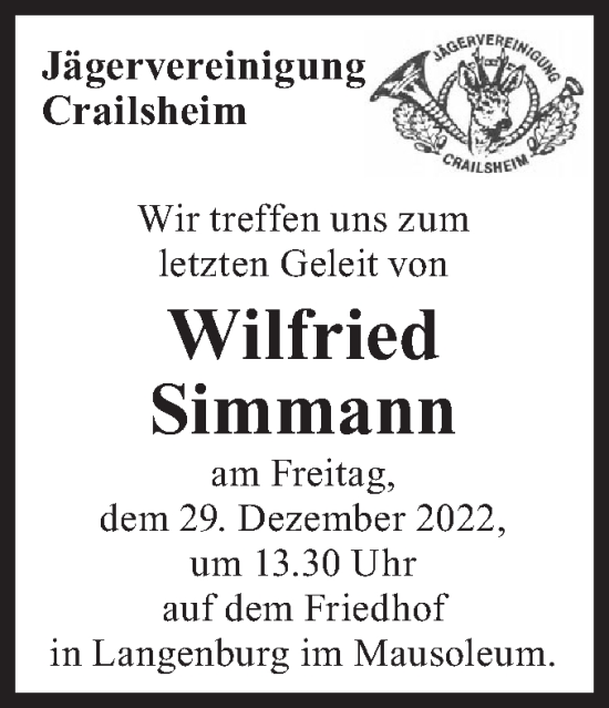 Traueranzeige von Wilfried Simmann von Hohenloher Tagblatt