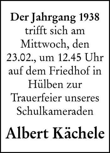 Traueranzeige von Albert Kächele von Alb-Bote/Metzinger-Uracher Volksblatt