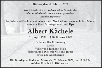 Traueranzeige von Albert Kächele von Alb-Bote/Metzinger-Uracher Volksblatt