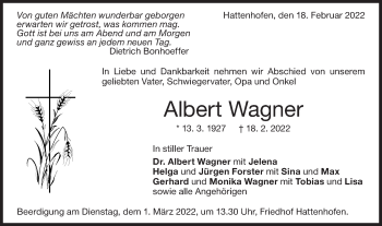 Traueranzeige von Albert Wagner von NWZ Neue Württembergische Zeitung