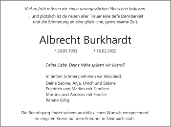 Traueranzeige von Albrecht Burkhardt von Haller Tagblatt