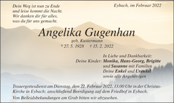 Traueranzeige von Angelika Gugenhan von Geislinger Zeitung